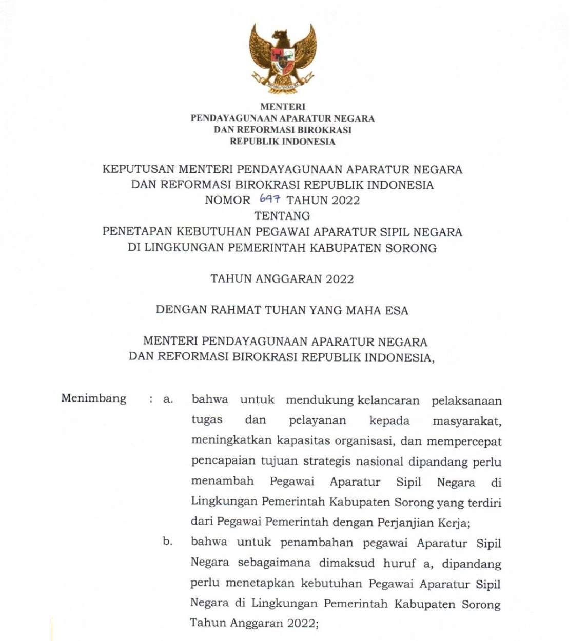 Formasi Resmi PPPK 2022 Kabupaten Sorong